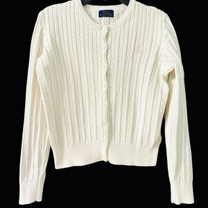 Girls Polo by Ralph Lauren Cream Cable-Knit Cardigan with Pink Pony size 16